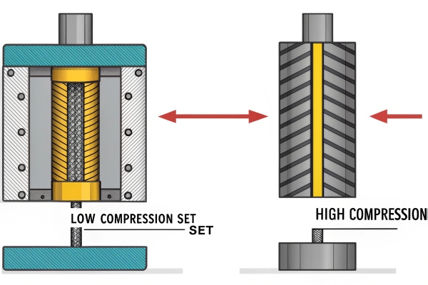 Compression set measure rubber’s ability to return to its original shape after being compressed under certain conditions.